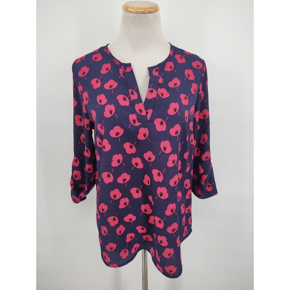 Hawthorn Poppy Print V-neck Blouse Size Small Purple
